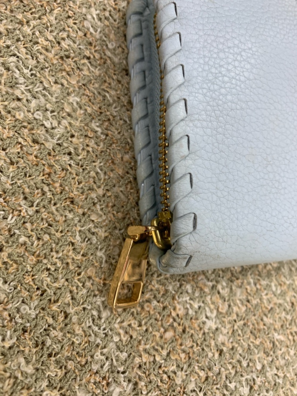 Tory Burch Light Blue-White Whipstitch Zip Wallet with Gold Hardware - Picture 6 of 6
